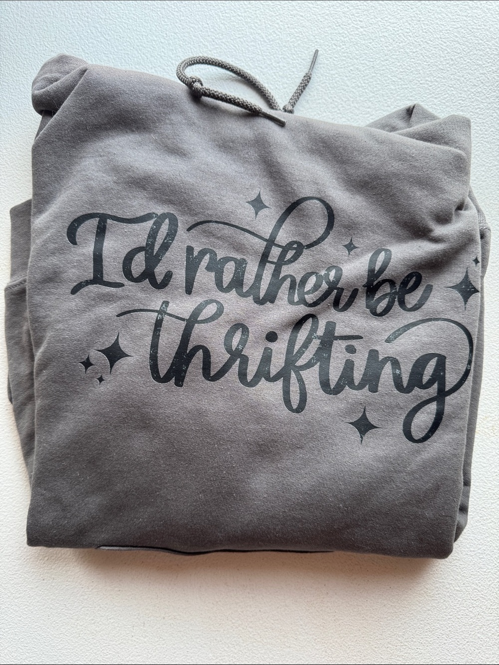 Gildan Charcoal Gray Graphic Hoodie - "I'd Rather Be Thrifting"